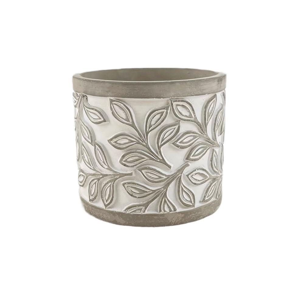 LIBANGRONG-888 Plant Pots Cylindrical with Grey Leaf Embosse Pattern Plant Pot, with Drainage Hole Cement Flower for Decorate Balcony Living Room Kitchen (3 Sizes) Flower Planter Pot(Small)