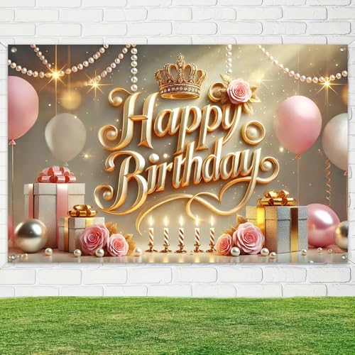 Banner Feliz Cumpleaños Princesa 71x43 Pulgadas Rosa Oro miniatura 4