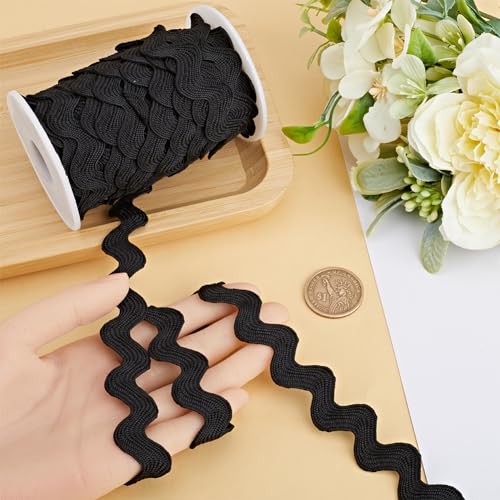 GORGECRAFT 1 Roll 12mm Ric Rac Trim Ribbon 12.5 Yards Black Rick Rack Wave Sewing Bending Fringe Trim Braided Woven Fabric for Sewing Flower Making Wedding Dress Party Lace Ribbon Craft - Image 3