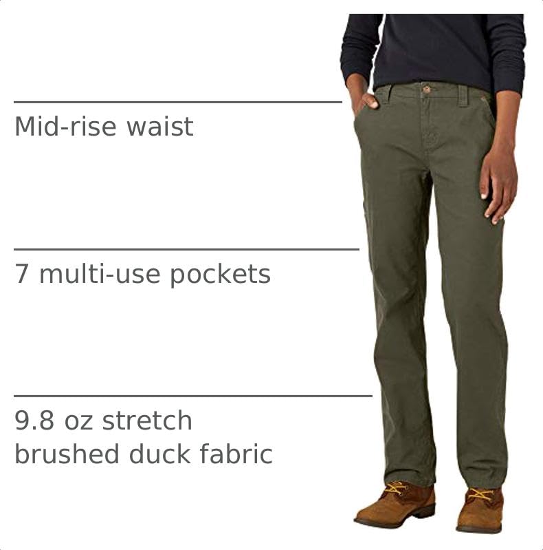 Dickies Women's Relaxed Straight Carpenter Duck Pant, Rinsed Moss Green, 6 - image 3