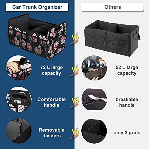 Image of Femuar Car Trunk Organizer,Car Storage Organizer with 72L Large Capacity Waterproof Collapsible and 11 Pockets,Trunk Organizer for Car Suv /Jeep /Sedan, Large Size, Flower