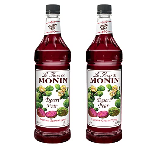 Monin - Desert Pear Syrup, Bold Flavor of Prickly Pear Cactus, Natural Flavors, Great for Iced Teas, Lemonades, Cocktails, Mocktails, and Sodas, Non-GMO, Gluten-Free (1 Liter, 2-Pack)