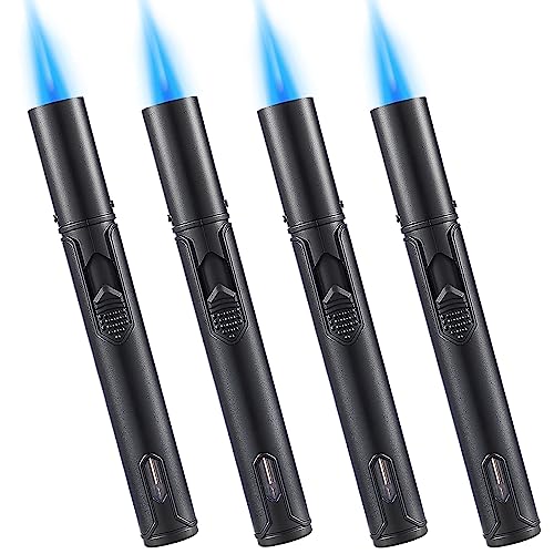 4 Pack Butane Torch Lighters, Urgrette 6-Inch Refillable Pen Lighter Adjustable Jet Flame Butane Lighter For Grill Bbq Camping (Gas Not Included) Black #TOP14
