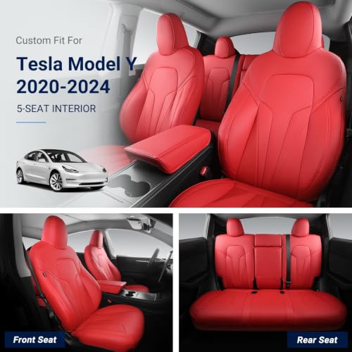 Image of Custom for Tesla Model Y Seat Covers 2020-2024 Red