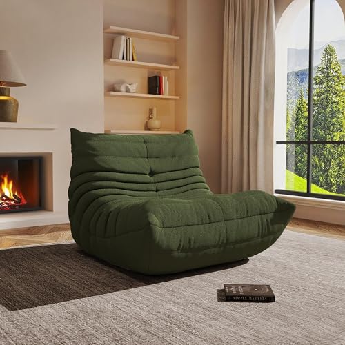 Image of Bean Bag Chairs for Adults, Memory Foam Reading Bean Bag Sofa Chair with Faux Fur Filler, Fireside Floor Gaming Chairs for Living Room, Bedroom and Office (Green, Single)