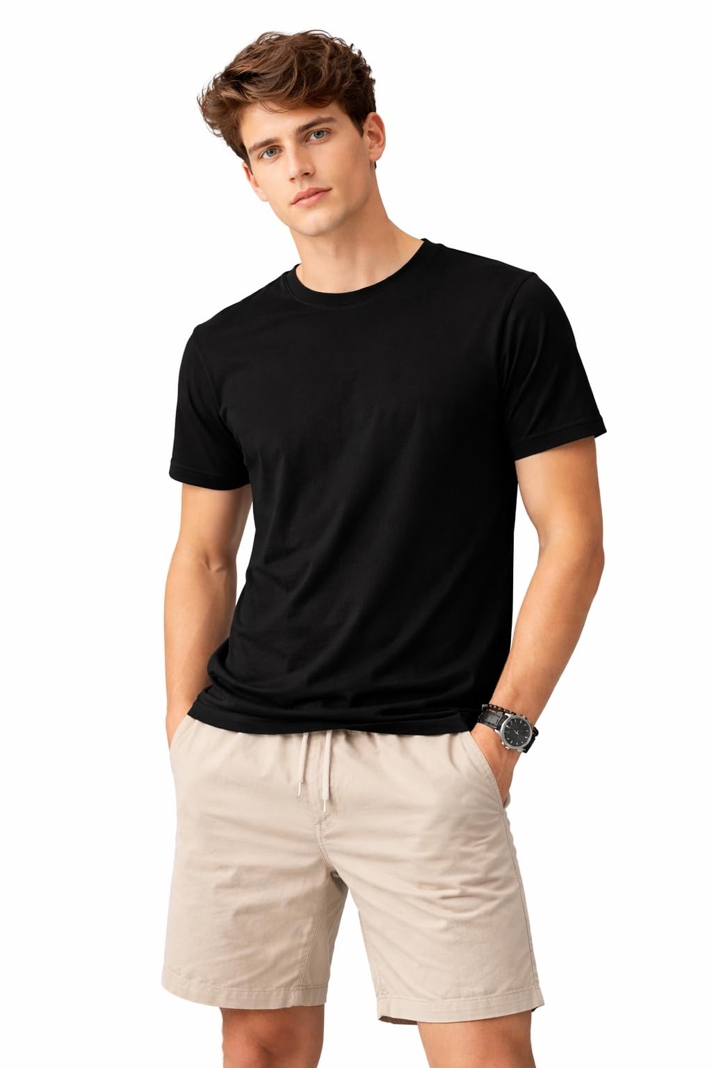 Men’s Cotton-Rich Solid Round Neck T-Shirt |Half Sleeves | Regular Fit Casual Wear | Everyday Comfort Top | Soft, Breathable, and Durable-image-2