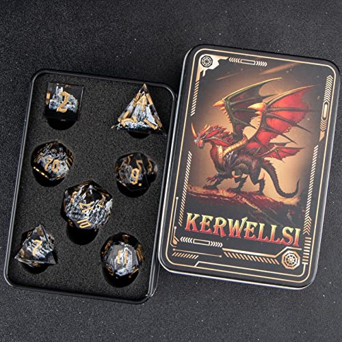 Kerwellsi Sharp Edge Resin Dnd Dice Set, Dungeons And Dragons Dice Set D&D With Box, Nature Snow Mountain Polyhedral Dice Set, Rpg Role Playing D And D Dice D20 D12 D10 D8 D6 D4 #TOP5