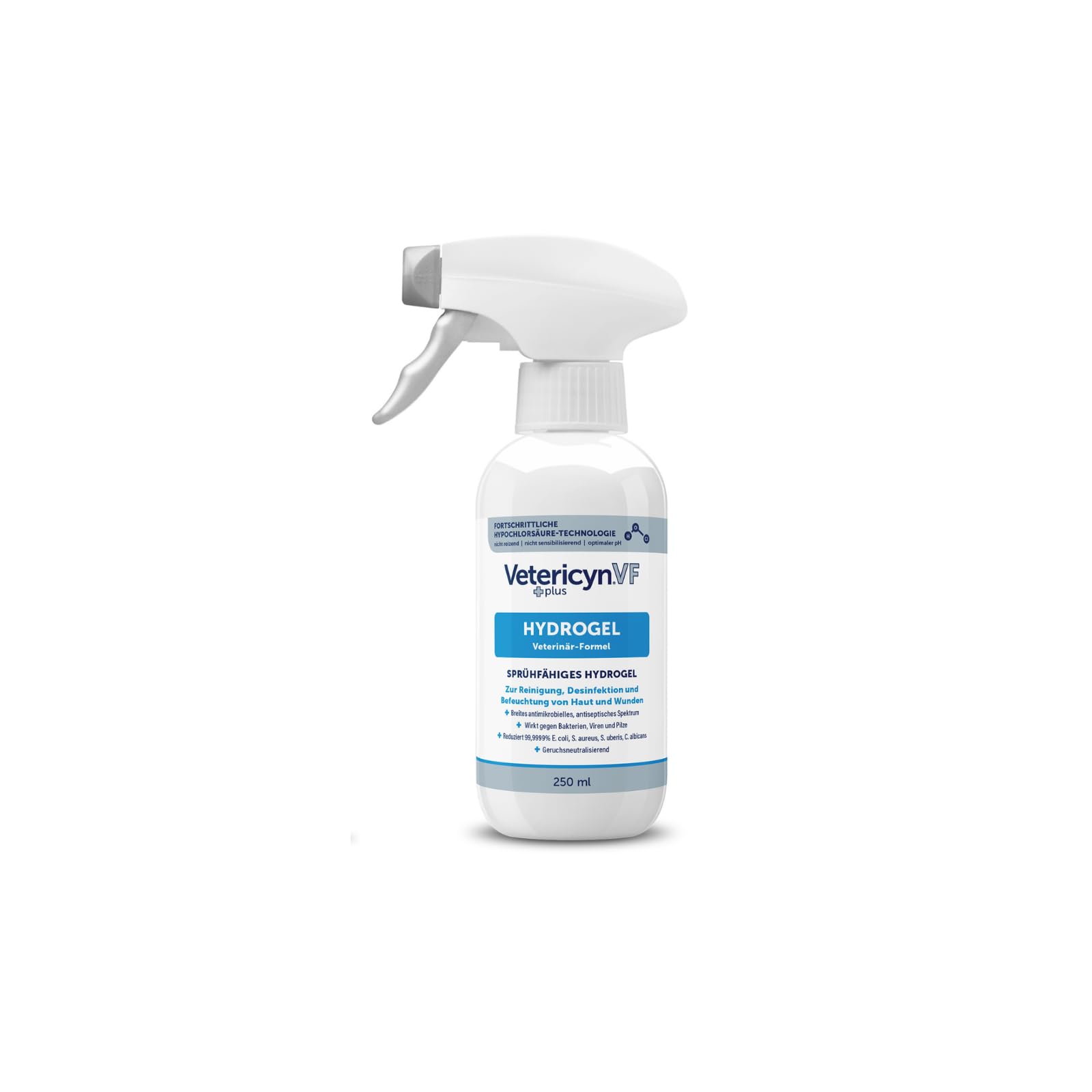 ecuphar Vetericyn VF +Plus Hydrogel | 250 ml | Reinigungs- & Desinfektionsmittel für Tiere | Zur Reinigung, Desinfektion & Befeuchtung von Wunden & stark beanspruchten Hautpartien
