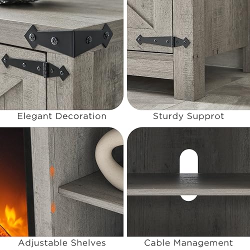T4TREAM Fireplace TV Stand for 75 Inch TV, Farmhouse Barn Door Media Console, Entertainment Center with 23" Electric Fireplace Remote Control,for Living Room, 66 Inch, Light Rustic Oak