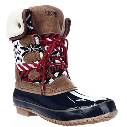 Khombu Womens Jenna Closed Toe Mid-Calf Cold Weather Boots, Navy/Tan, Size 7.0