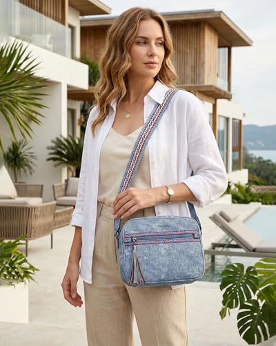 Image of FADEON Crossbody Bags for Women, RFID 4 Card Slots | Vegan Crossbody with Wide Strap, Double-Zipper & Anti-Theft, Fits Kindle & Essentials, Lightweight for Work & Travel
