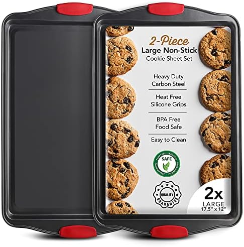 Baking Sheet Set, 2-Piece Large Cookie Sheet Set with Silicone Ha...