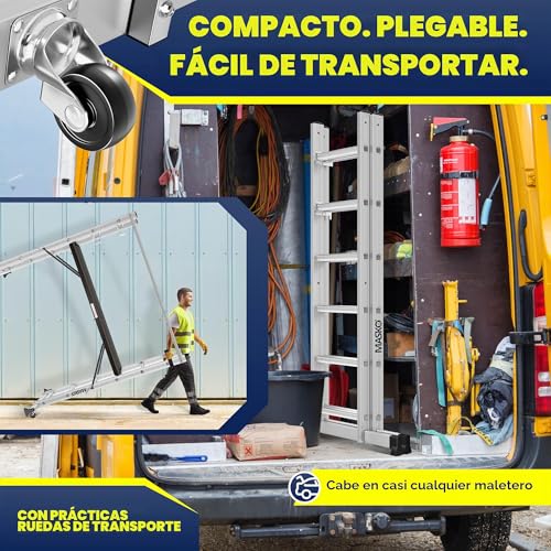 Miniatura 7 de Masko Andamio, Andamio Aluminio Escalera Plataforma De Trabajo, Capacidad De Carga Hasta 150 Kg, Revestimiento Antideslizante, Escalera De Andamio, Comprobado Gs En 131 , Plata
