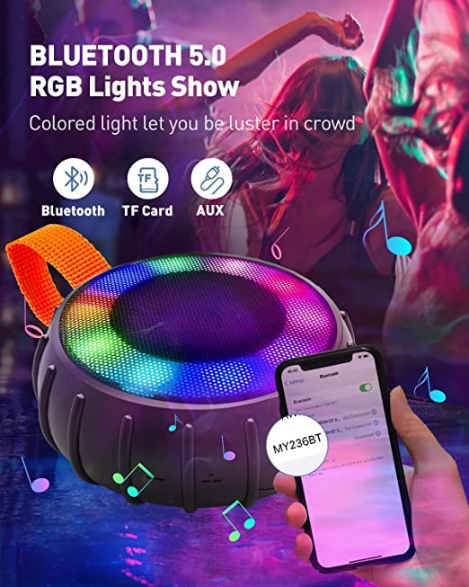 Image of (Tessco FS-344) Wireless Stereo Speaker with Rich bass with RGB Lights, IPX6 Waterproof Bass, 6-8H Playtime, Travel, Bath, Cycling (Black)