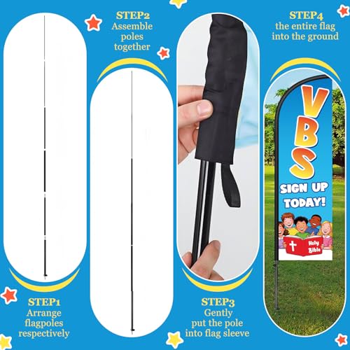 Image of Remagr 2 Pack Vbs Church Feather Flag 7 ft Advertising Swooper Flag Sign Windless Vacation Bible School Feather Banner with Pole Kit and Ground Stake for Businesses Outside Ground