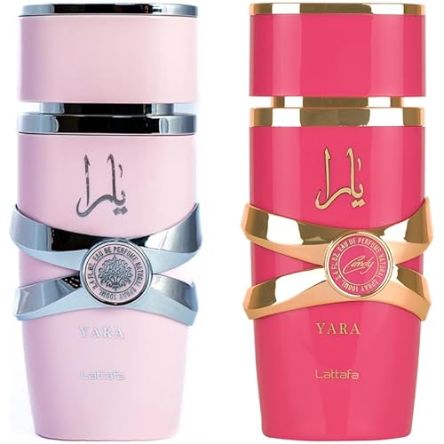 Lattafa 2 Piece Set for Women (3.4 Ounce Yara Eau De Parfum Spray + 3.4 Ounce Yara Candy Eau De Parfum Spray)