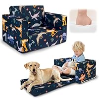 Beavtaens Kids Couch, 2-in-1 Kids Fold Out Couch, Convertible Kid Sofa to Lounger for Girls and Boys, Soft Toddler Chairs Comfy 1-3 Years Old (Dinosaur)