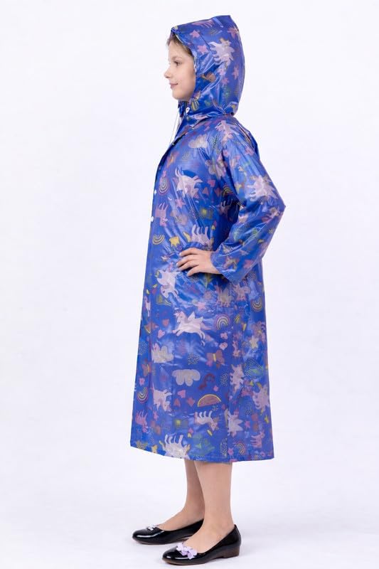 Image of Kids Waterproof PVC Raincoat with Hood & Sleeves | Lightweight, Portable Rain Wear for Boys & Girls | Button Closure with Storage Bag