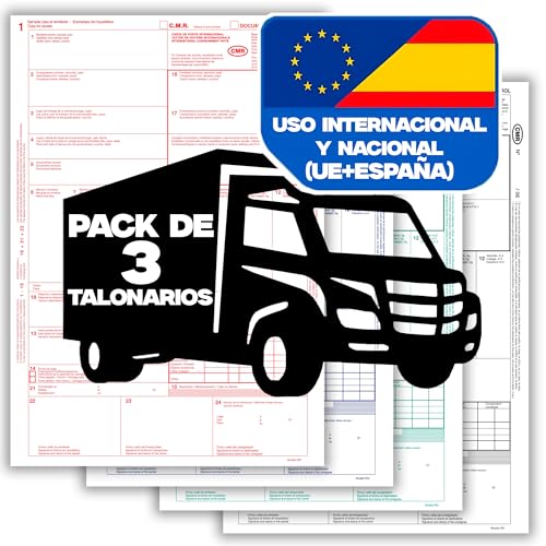 SERVILABEL - Pack 3 Talonarios CMR/DOCUMENTO DE CONTROL Autocopiativos - Transporte Nacional e Internacional - 4 Copias Numeradas - 25 Juegos Numerados - Cumple con Normativa CMR Internacional