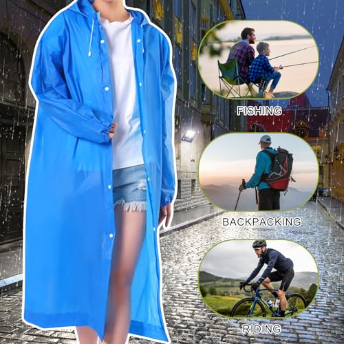 AOKITO Regenponcho für Damen und Herren - Wiederverwendbarer, Wasserdichter Regenmantel, Regencape aus Atmungsaktivem EVA-Material für Wandern, Radfahren, Camping und Reisen (Blau)