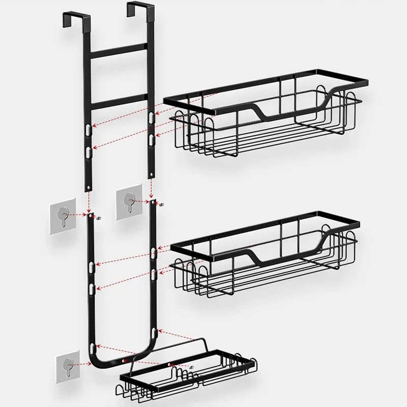 Estantes de baño Estantes de almacenamiento for baño, estante de ducha de acrílico desmontable con barra for toallas, estante de baño de acrílico flotante sin taladros con barandilla de acero inoxidab