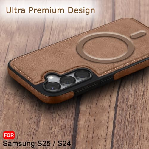 Image of TheGiftKart Genuine Leather Finish Back Cover Case for Samsung Galaxy S25 / S24 5G | Raised Edges for Camera & Screen Protection | Shockproof Stunning Minimalist Design (MagSafe Compatible, Brown)