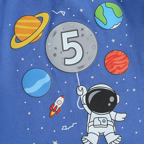 Canis 1-6 Years Birthday Boy Shirt Space Rocket Astronaut Themed T-Shirt with Moon Balloon and Planets Short Sleeve Tee4