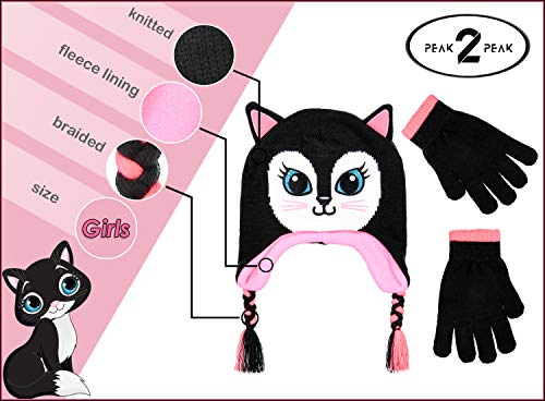 Girls Knitted Animal Beanie Winter Hat And Glove Set [4015] (Cat Hat) #TOP5