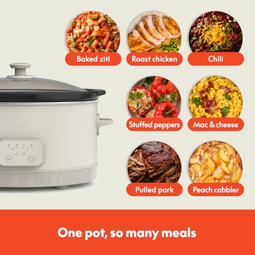 Image of bella SAVOR 6qt Programmable Non-Toxic Slow Cooker, Oatmilk