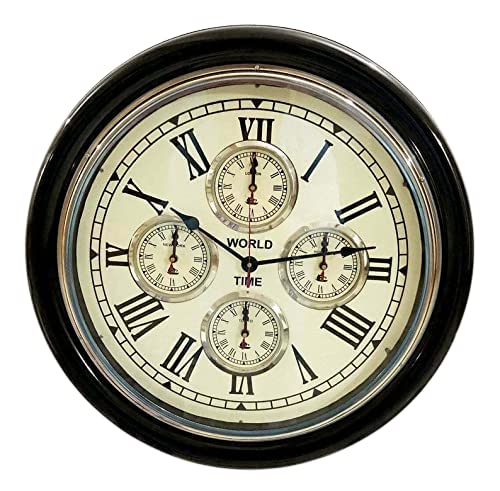 A.H. INTERNATIONAL Collection Wooden Wall Clock Antique Style Art Unique Decorative, Brown, 22 inch