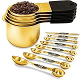 Magnetic Measuring Cups and Spoons Set, Heavy Duty 304 Stainless Steel, 5 Nesting Gold Measuring Cups and 7 Magnetic Measuring Spoons, Baking & Cooking Set of 13 with Leveler