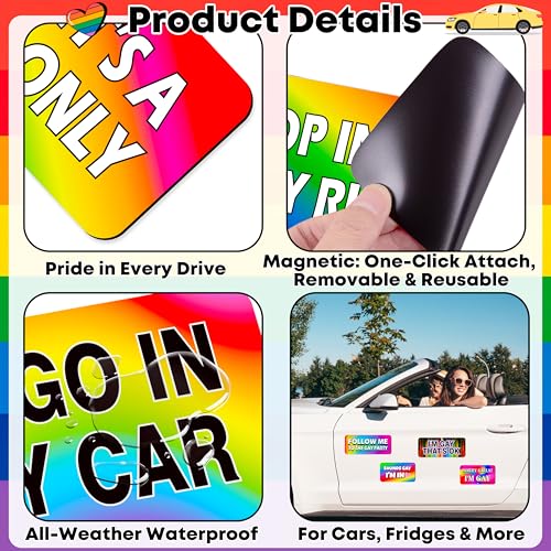 Image of 16PCS Gay Pride Car Bumper Magnets: Funny Rainbow Decals Bulk for LGBT Parade, Truck, Fridge, Cruise - Prank Gift Idea(Colorful Style)