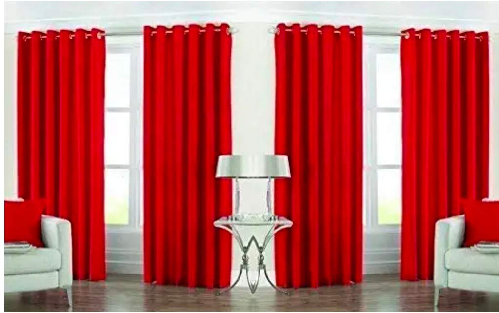 KRMA Textiles Crush Plain Eyelet Polyester Curtains for Door and Window. Quantity- 4 Piece, Colour-RED, Size- 5ft.