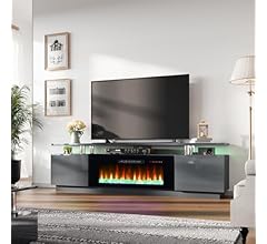 Deal Alert: AMERLIFE Fireplace TV Stand with 40" Fireplace, 80" Modern High Gloss Fireplace Entertainment Center LED Lights, 2 Tier TV Console Cabinet for TVs Up to 90", Grey - 22% Off!