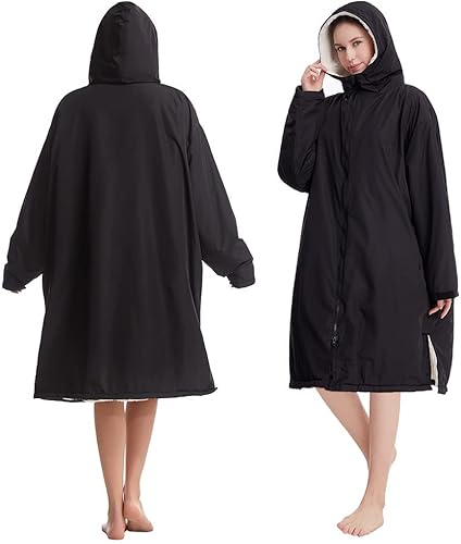 Vista 5 de Oksun Waterproof Swim Parka, Windproof Surf Poncho Warm Coat, Recycled Fabric Water Resistent Oversized Sherpa Lining Jacket