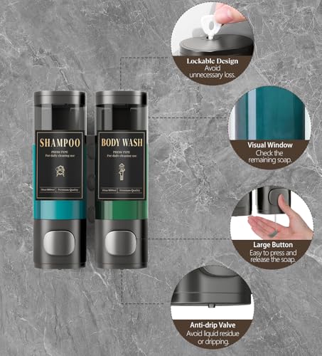 Image of Luxspire Shampoo and Conditioner Dispenser, Shower Soap Dispenser 2-Chamber | Lockable Large Capacity 600ml No-Drill Wall-Mounted Shampoo and Body Wash Dispenser for Bathroom Hotel Kitchen Airbnb