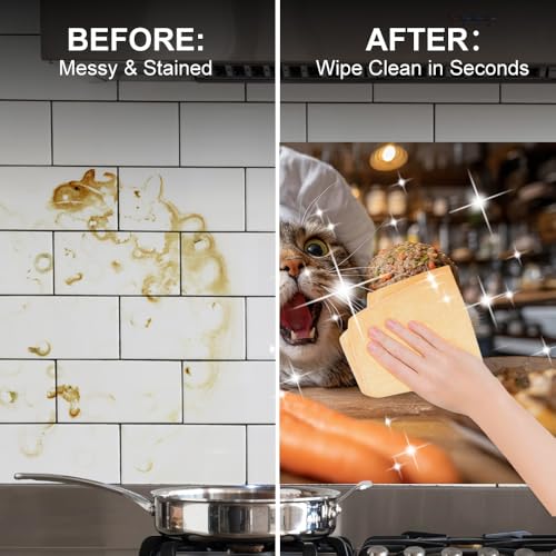 Image of Funny Chef Cat Kitchen Backsplash Peel and Stick, 35.4x23.6 in