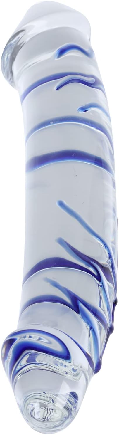 Blue Swirl Rock Hard Large Double-Ended Glass Dildo Huge Double Head Dildo Crystal Female Masturbator (Large)