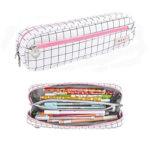 Preisvergleich Produktbild iSuperb Federmäppchen Teenager Plaid Federmäppchen Studenten Große Kapazität Mäppchen Schulmäppchen Schlamperbox Bleistift Beutel Schuletui Schule Pencil Case (Weißes Plaid)