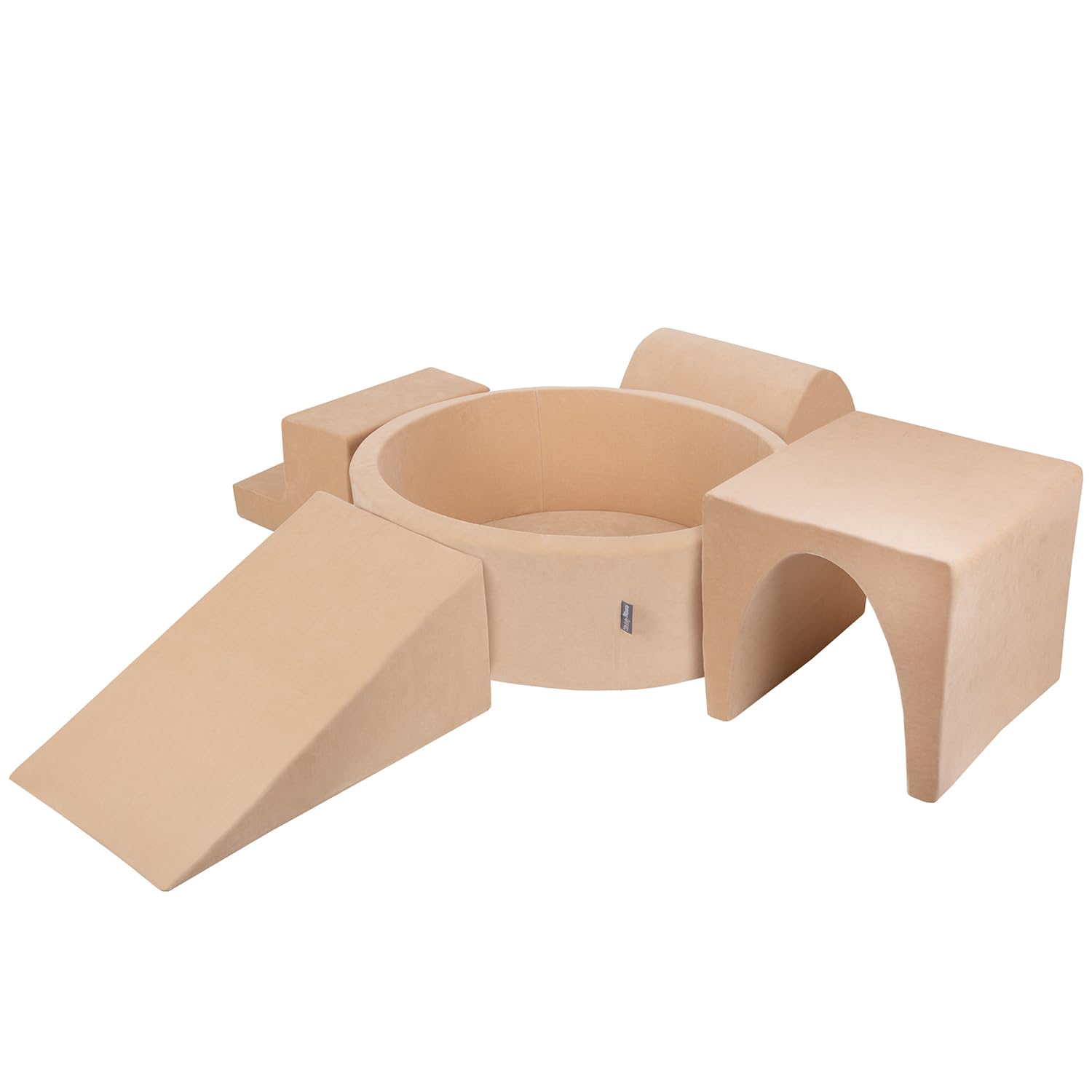 KiddyMoon Parque Terciopelo Infantil De Espuma con Rodondo Piscina De Bolas Piscina (300 Bolas) + Version 3 para Niños, Beige De Arena: Beige Pastel/Salmón/Blanco