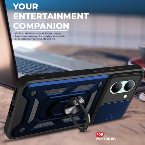 Image of AESTMO Tough Armor Vivo Y36 Bumper Back Case Cover | Ring Holder & Sliding Camera Shield Cover | 360 Degree Protection Back Case Cover for Vivo Y36 (Blue)