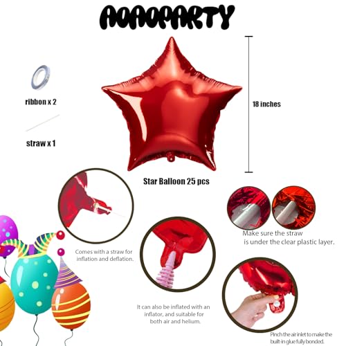 Image of 25Pcs Red Star Shaped Foil Mylar Helium Balloons 18 Inch for Birthday Wedding Anniversary Engagement Party Decorations Supplies