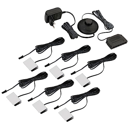 SEBSON® Luci LED Vetrina - Illuminazione a Mensole in Vetro per Vetrinetta, Armadio, Scaffale - Set di 6 Clips LED Bianco Caldo incl. Alimentatore 12V con Interruttore