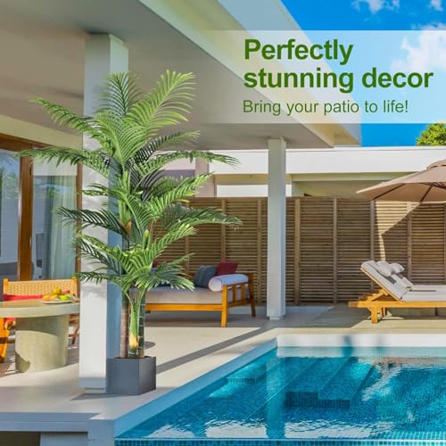 Image of 6ft Tall Triple Golden Cane Palm Artificial Tree Large Tropical Palm Tree UV Resistant Fake Plant in Pot for Indoor Outdoor Big House Living Room Outside Patio Office Home Decor 1Pack