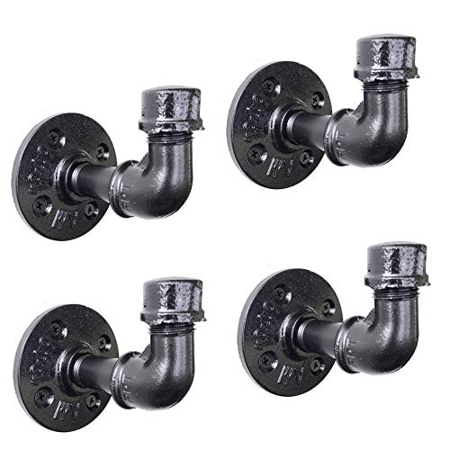 Rustic Farmhouse Towel Robe Hook Sets (4 Hooks) | Industrial Coat Hooks Decor Home Kit | Quality Black E-Coated Iron Pipes | Vintage Diy Wall Mounted | Steampunk Style | Includes All Hardware #TOP12