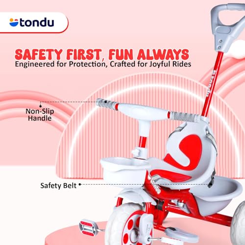 Image of TONDU Kiddo Tricycle for Kids /Baby with Storage Basket | Seat Belt with Parental Control Baby Tricycle (Red)