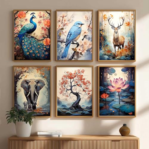 Image of Kotart Premium Digital Traditional Art Paintings with Frame for Home Decor | Painting for Wall Decoration | Wall Painting for Living Room Bedroom Hotel Wall Decor | Pack of 6 (13x17, wall decor for living room)