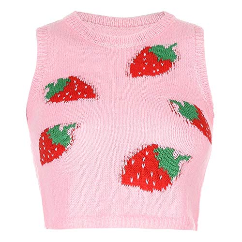 Argyle Sweater Vest Women y2k Plaid Knitted Streetwear Preppy Style V Neck Crop Knitwear Tank Top Strawberry Pink