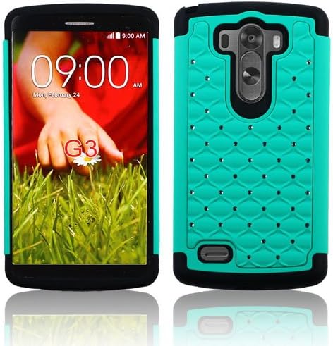 TM LG G3 D850 Studded Armor Dazzling Diamond Hybrid Silicone Hard Stars Cell Phone Case Cover,Premium Dual Layer Hybrid Back Cover Case Protection with Bling Diamond Rhineston,Spot Diamond Bling Hard Shell for LG G3 D850 Cell Phone (Verizon, AT&T, Sprint,T-Mobile) (Green)
