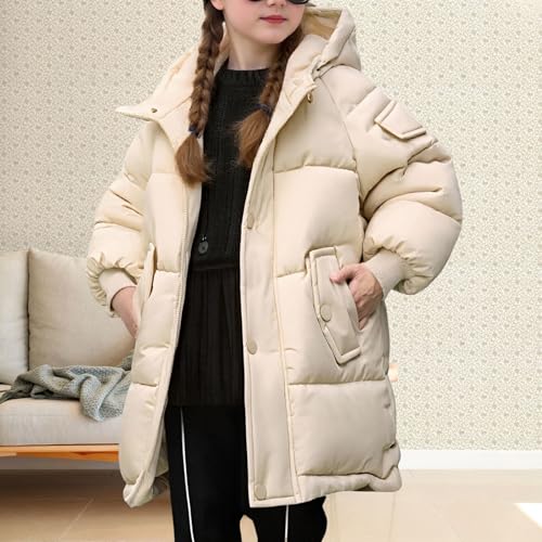 Length Hooded Winter Coat for Kids Girls Solid Color Zip Up Padded Puffer Jacket Toddler Boys Button Down Warm Outerwear4